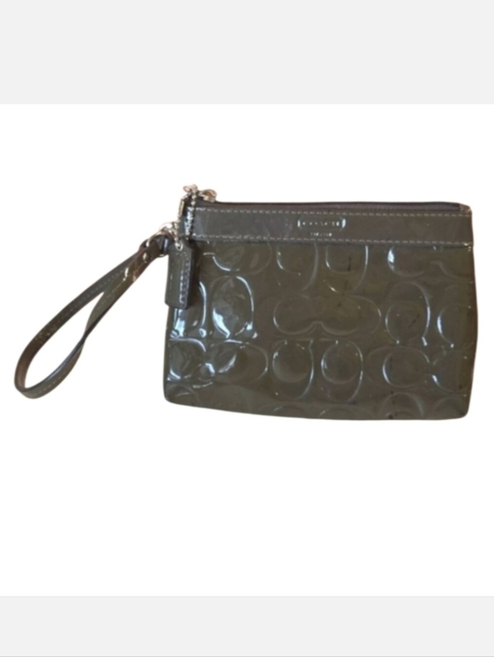 Coach Dark Olive Wristlet Patent Leather Mini Bag Y2K Retro Small Zipper Pouch